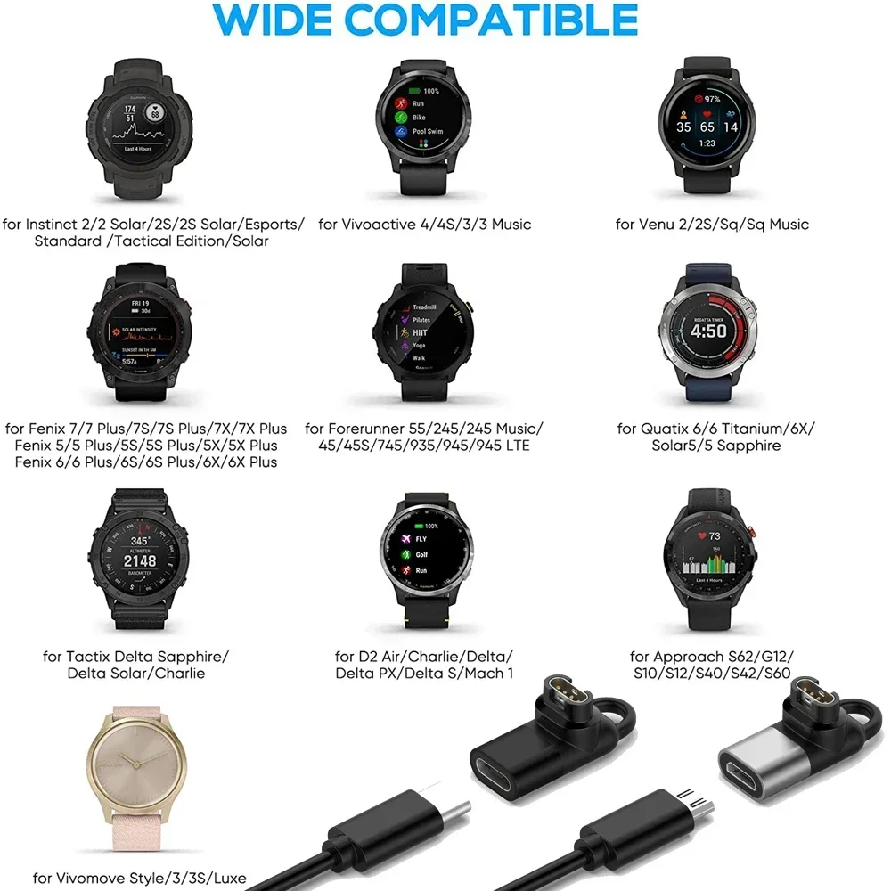 Adattatore convertitore caricabatterie orologio micro USB/tipo C/IOS femmina 4 pin per Garmin Fenix 8 7 7X 7S 6X 6 5X 5 Vivoactive 3 4 4S Venu 245
