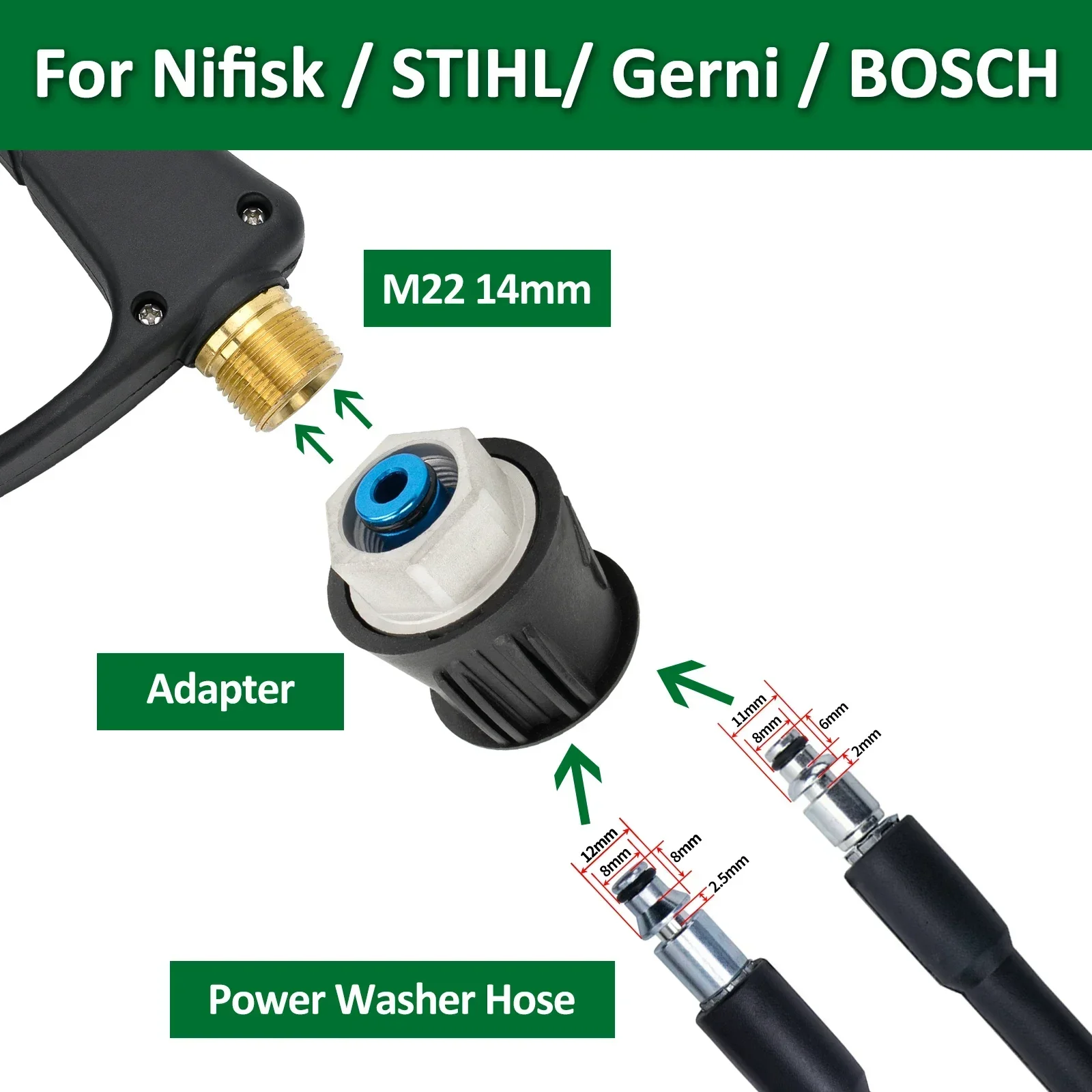 Hochdruckreiniger-Pistole und Schaumstoffkanonen-Set – 1/4 Zoll Schnellanschluss, mit Schlauchadapter kompatibel mit Karcher/Nilfisk/Bosch – Detail 4