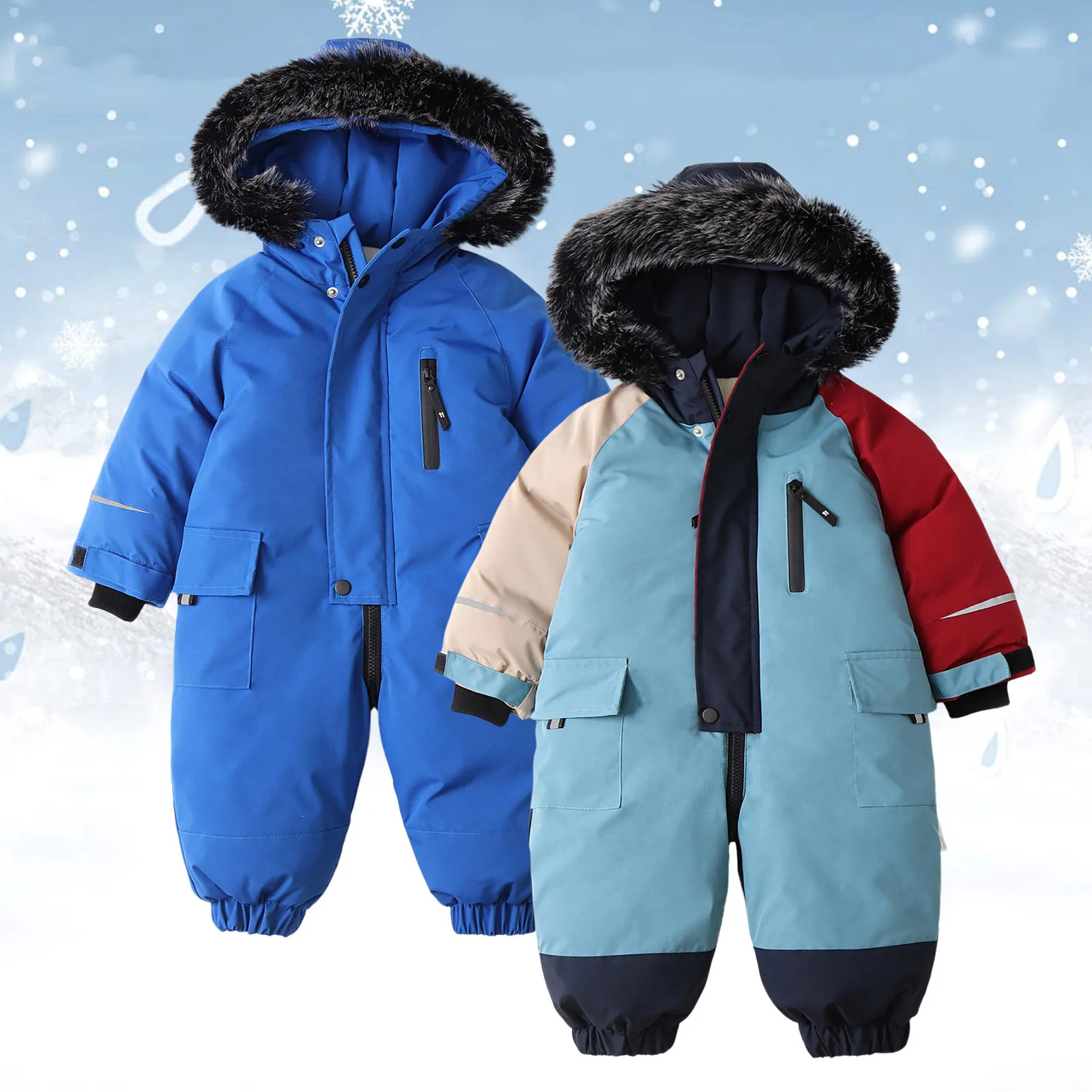 

2024 New Baby Snow Suits Winter Overalls For Newborns Children Snow Wear Thick Jumpsuits Kids Ski Snowsuit Down Jackets Coats