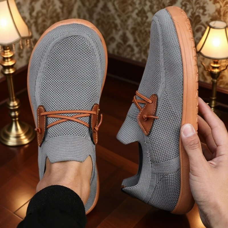 

Light Gray Men's Casual Sneakers Trendy Slip on Style Flexible Shock Absorbing Sole Loafers Lightweight Breathable Running Shoes