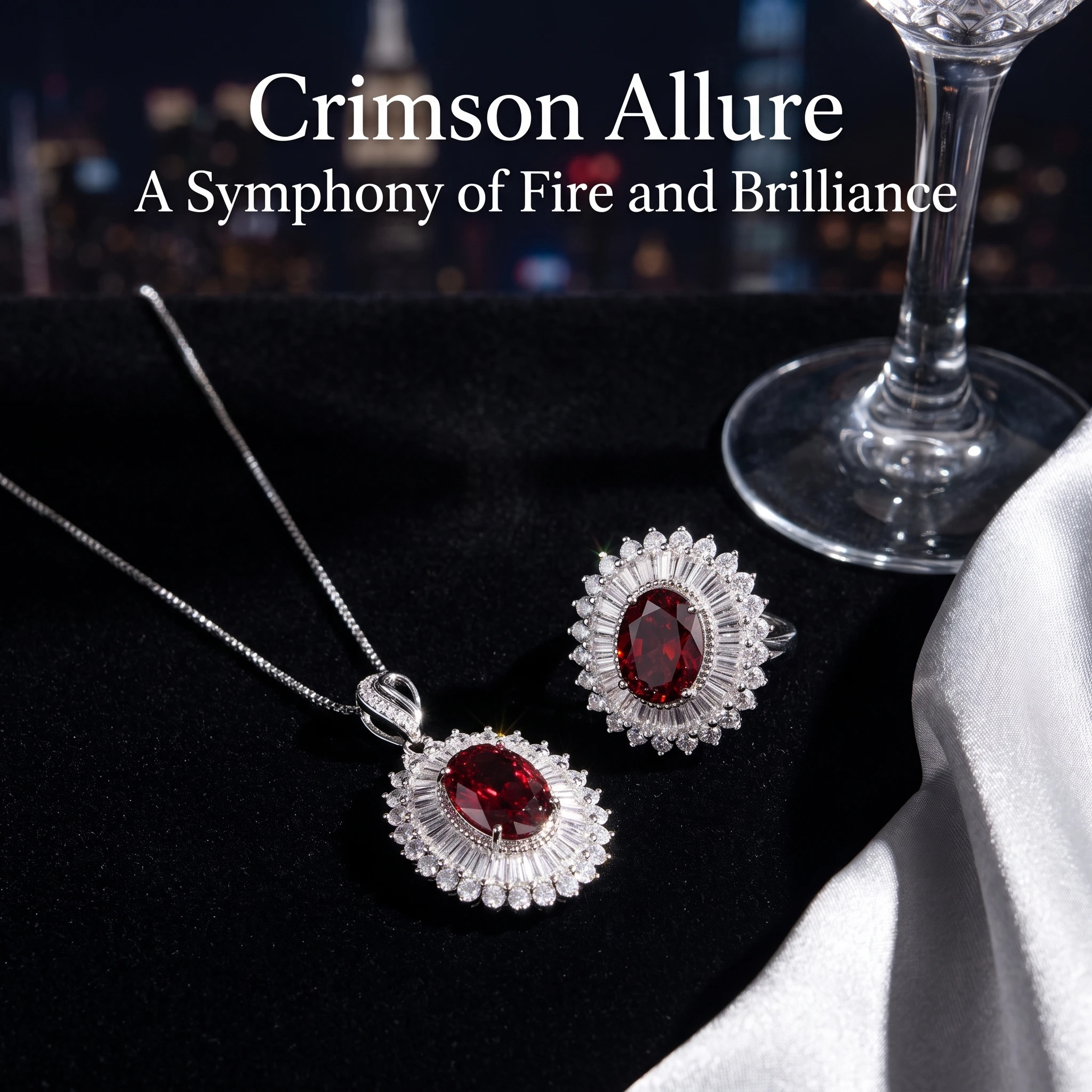 New 925 pure silver luxury zircon red gemstone set, women's versatile set