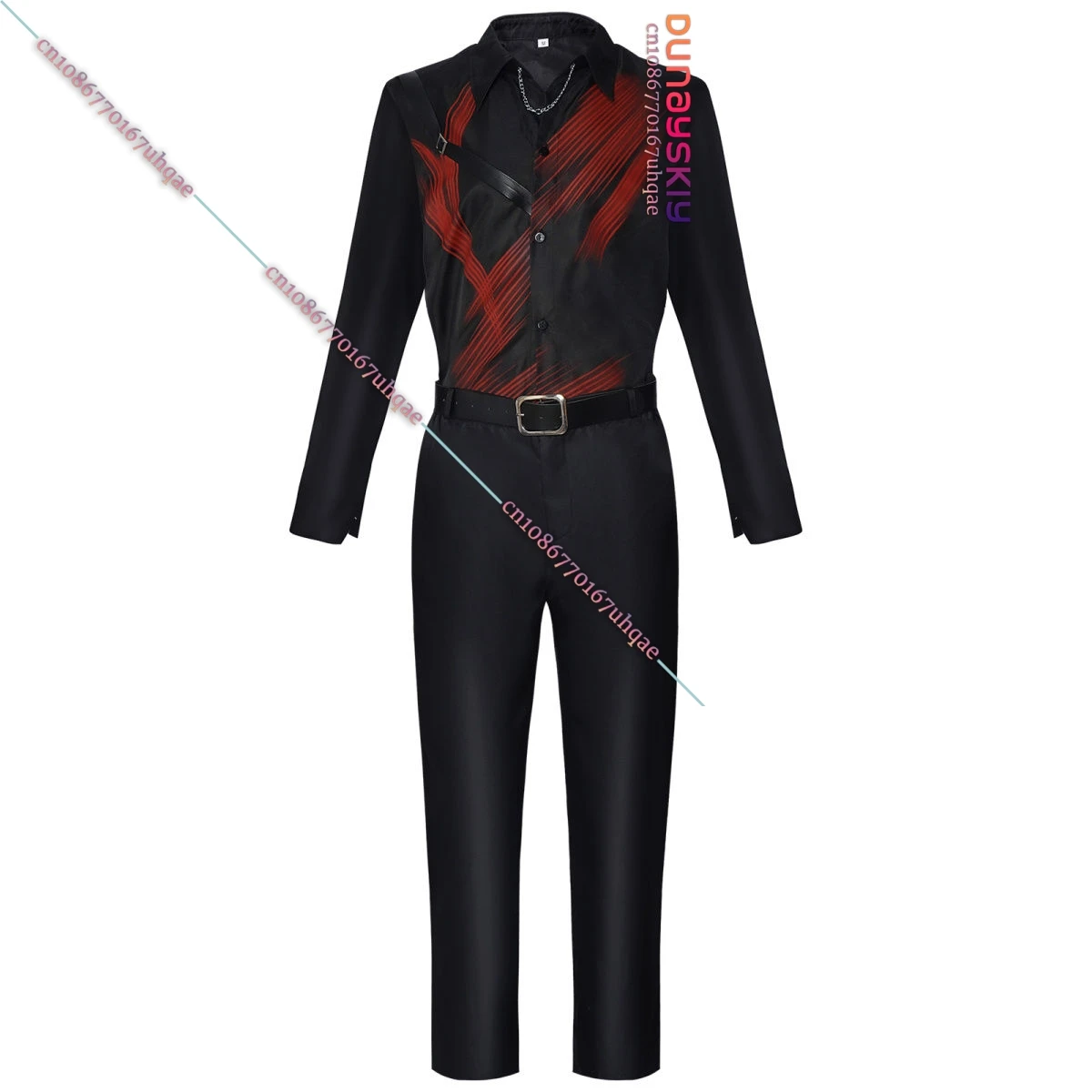 Sylus Cosplay Costume Game Love and Deepspace Role-Playing Clothes Black Red Men Suits Uniform With White Wigs Belt Collar Set