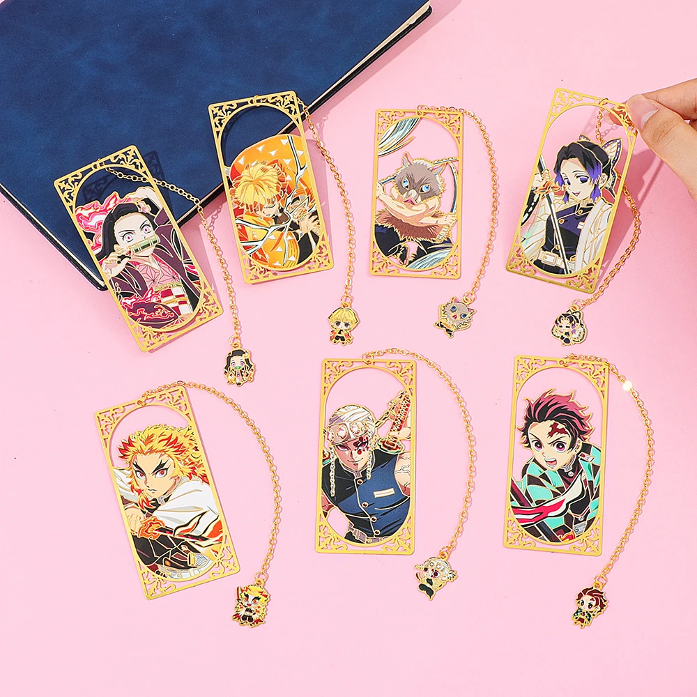 Marcapáginas Metálico de Demon Slayer, Regalo para Coleccionistas de Anime, Amantes de los Libros, Amuleto para Estudiantes, Material Escolar