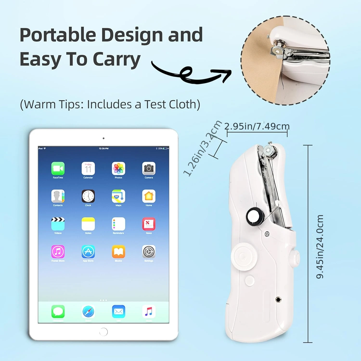 Portable Hand-Held Sewing Machine with Dual Power Supply Design Can Easily Repair a Variety of Clothes.