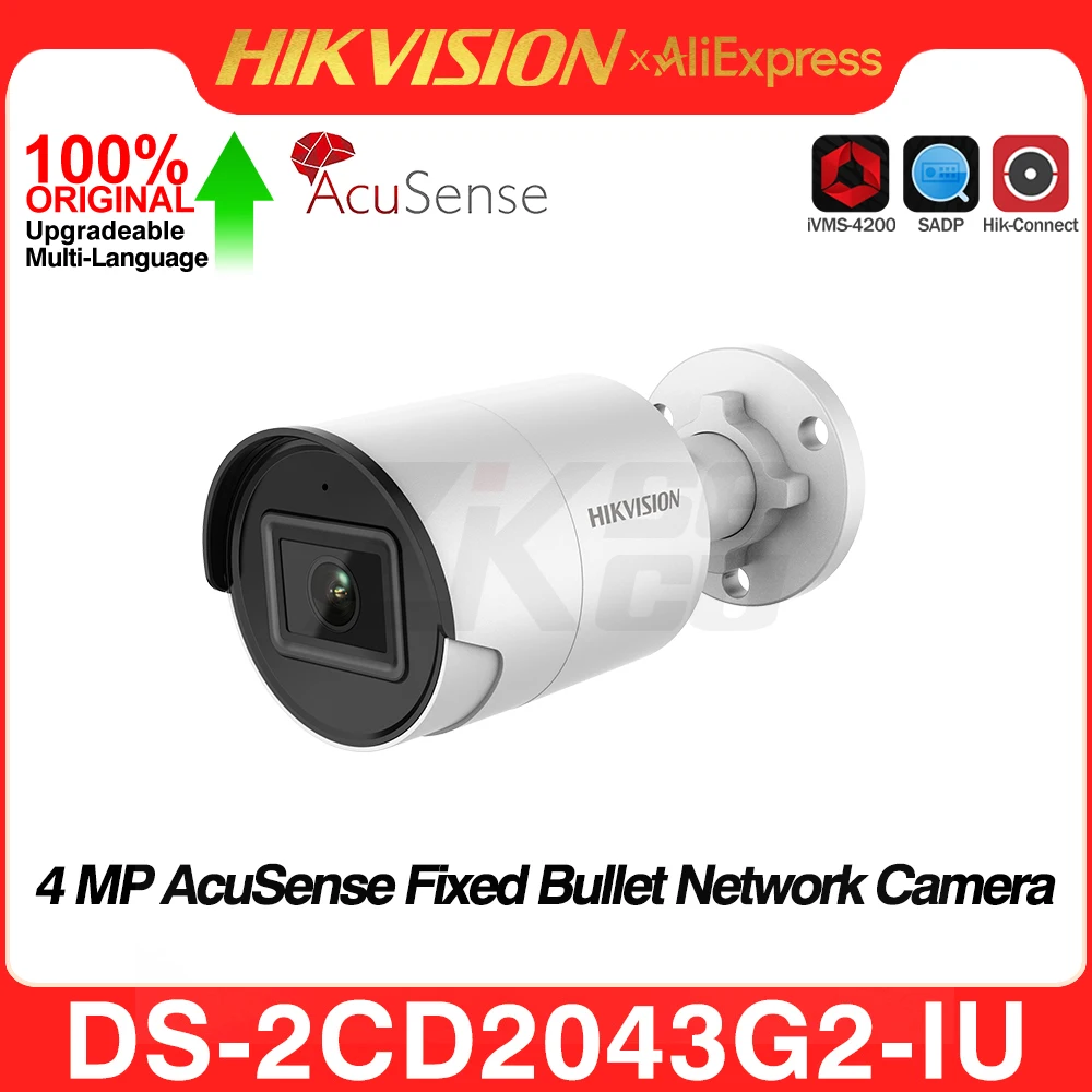 Hikvision 4MP IP Camera DS-2CD2043G2-IU AcuSense Human&Vehicle Detect Smart Event Built-in MIC SD Slot IP67 POE Bullet CCTV IPC