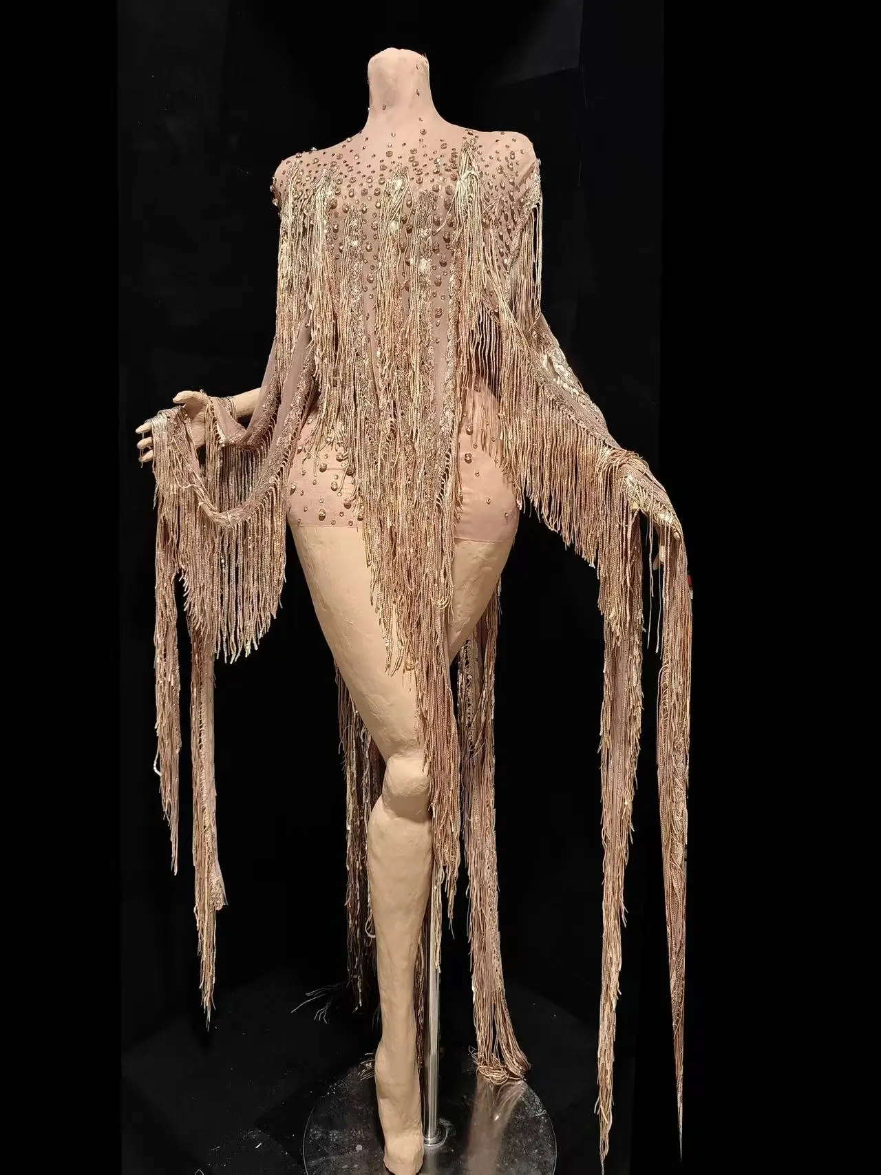 Robe longue transparente à franges sophistiquée et fluide, tenue de soirée scintillante, costume de célébrité sexy pour soirée, scène de chanteuse, boîte de nuit