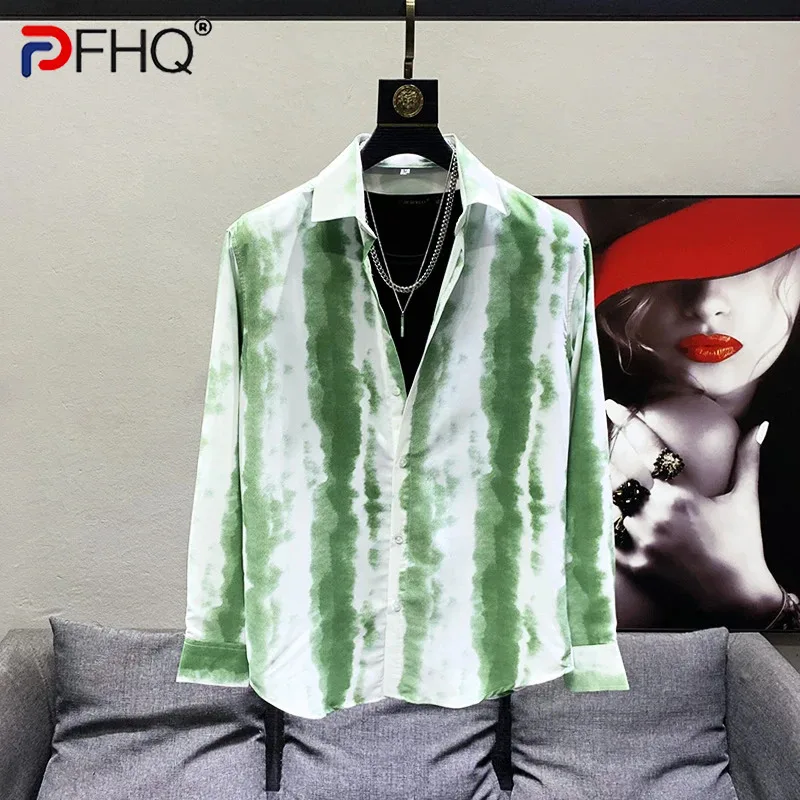 

PFHQ Stylish Personality Tie Dye Pattern Elegant Luxury Men's Tide Shirt High Quality Original Spring Tops Free Shipping 21F3012