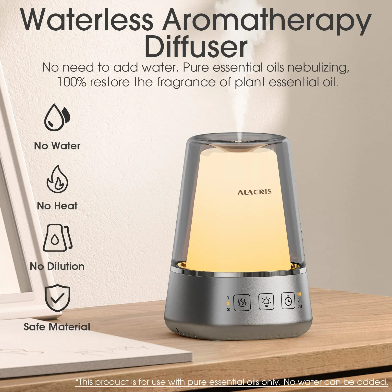 Alacris Waterloze Aromatherapie Diffuser Pure Essentiële Olie Diffuser Met Led Omgevingslicht Timer Instellen