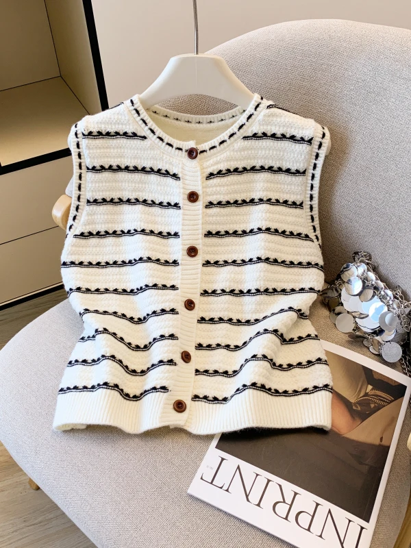   니트 가디건 베스트 여성용 헤비웨이트 컬러블로우 가을-겨울 패션 한국 스타일 스트레이트컷 실크 탑