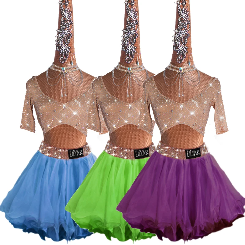 Latin dance competition costumes, performance costumes, half skirts, colorful dance skirts, short skirts, various colors