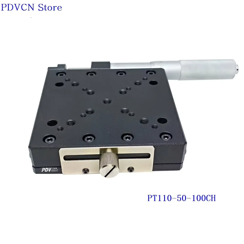 PT110-50-100CH مرحلة خطية يدوية بمحور X، محطة إزاحة يدوية، منصة يدوية، طاولة منزلقة بصرية، سفر 50 مم