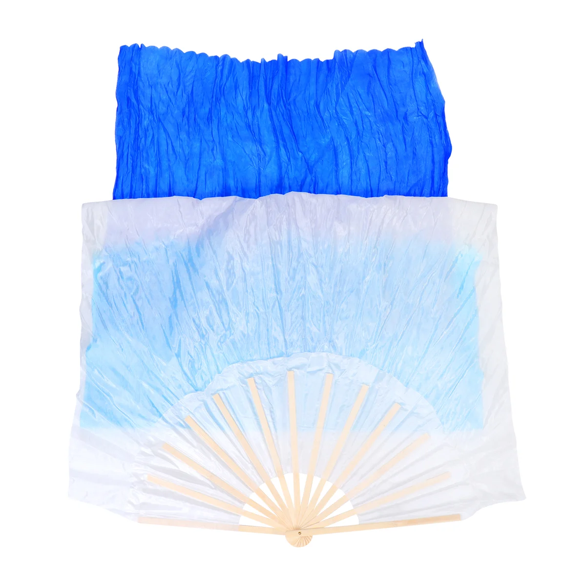 18m Lengthened Fan Veils Silk Bamboo Fans Gradient Color Fan for Women Adults (White Gradual Dark Blue)