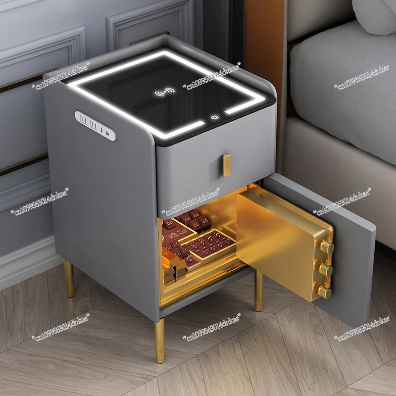 Smart Bedside Table, Safe, Integrated Home Anti-theft, Multi-function Wireless Charging, USB Light Luxury Bedside Table with