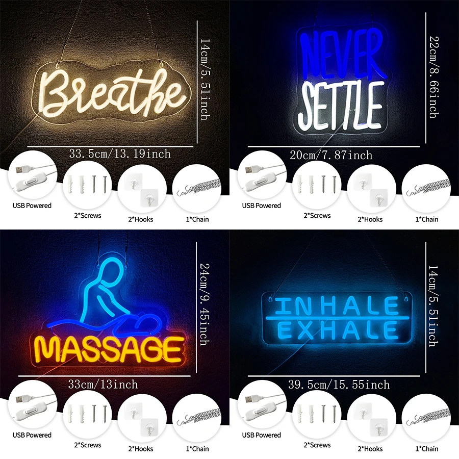 Inhale Exhale Led Neon Sign, Used For Wall Decor, Wall Lamps In Yoga Room, Bar, Bedroom, Gym And Reading Room, Pilates Gifts.