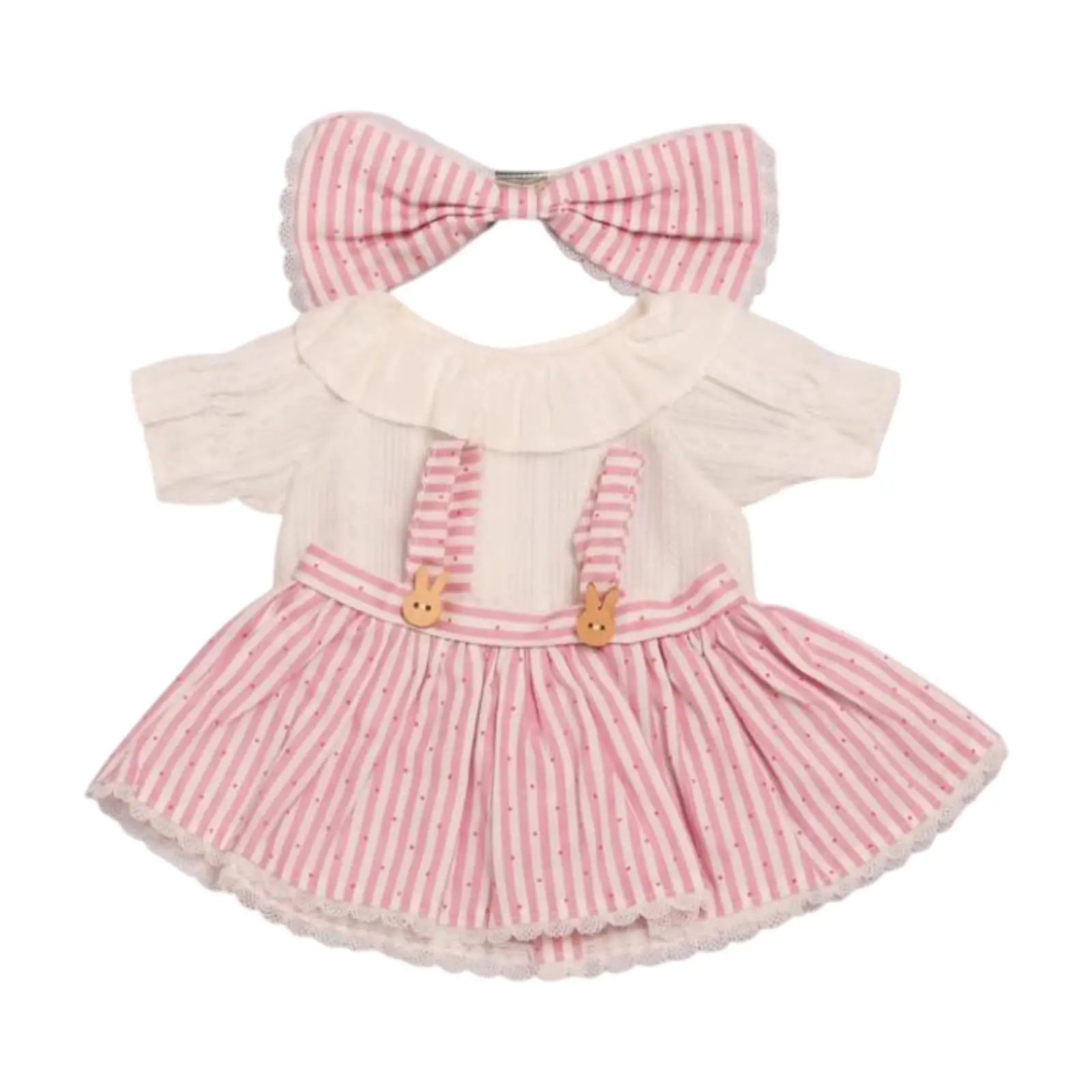 38cm Doll Stripe Dress Set Outfit Fashion DIY Photo Props Dress up Doll Clothes for Home Decor Pretend Preschool Collectible