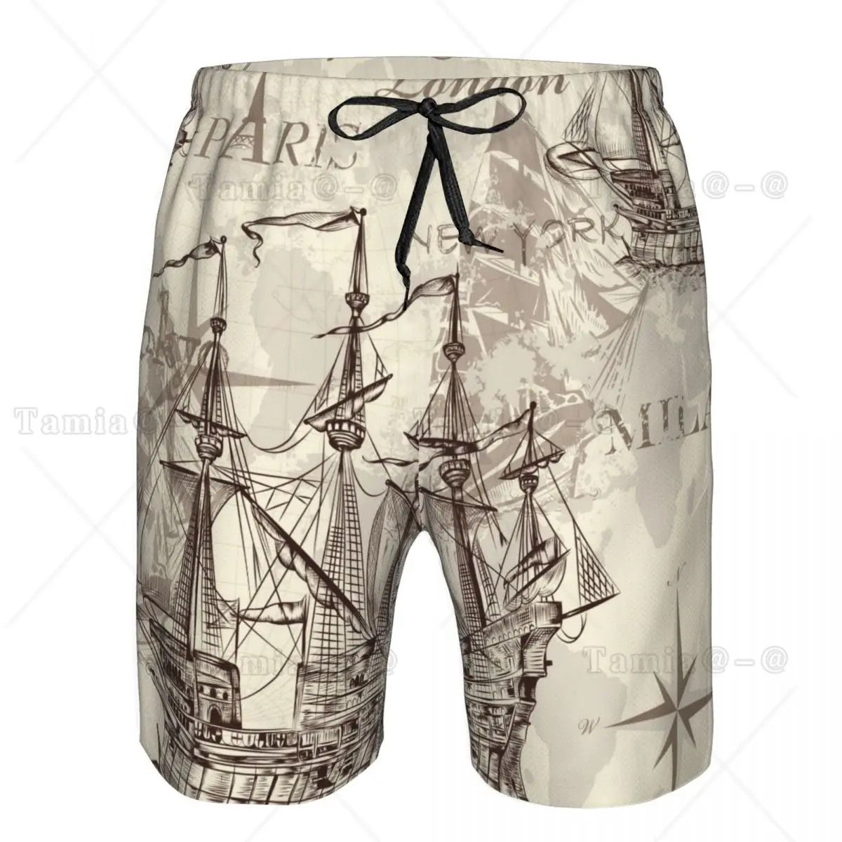 Beach Swimsuit Men's Quick-drying Swimwear Retro Nautical Ship and Map Men Breathable Swimwear Beach Shorts Sexy Male Swimsuit