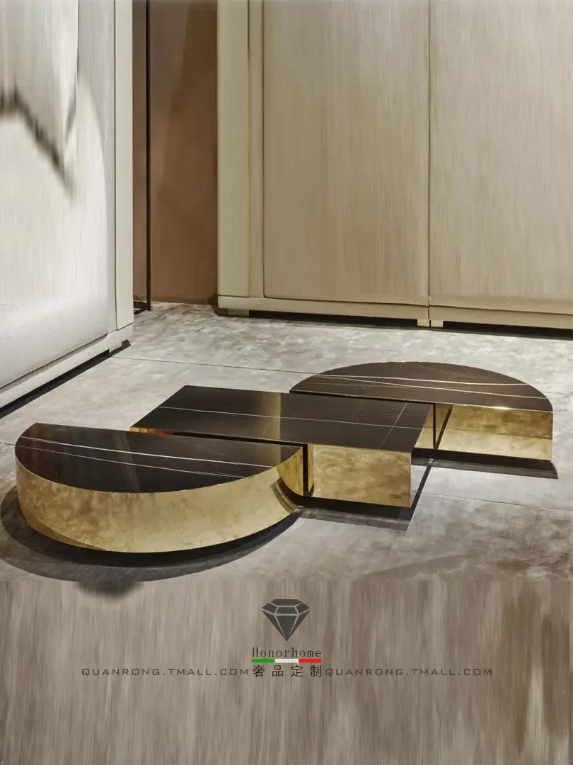 TT travertine slate coffee table round Internet celebrity living room small household type