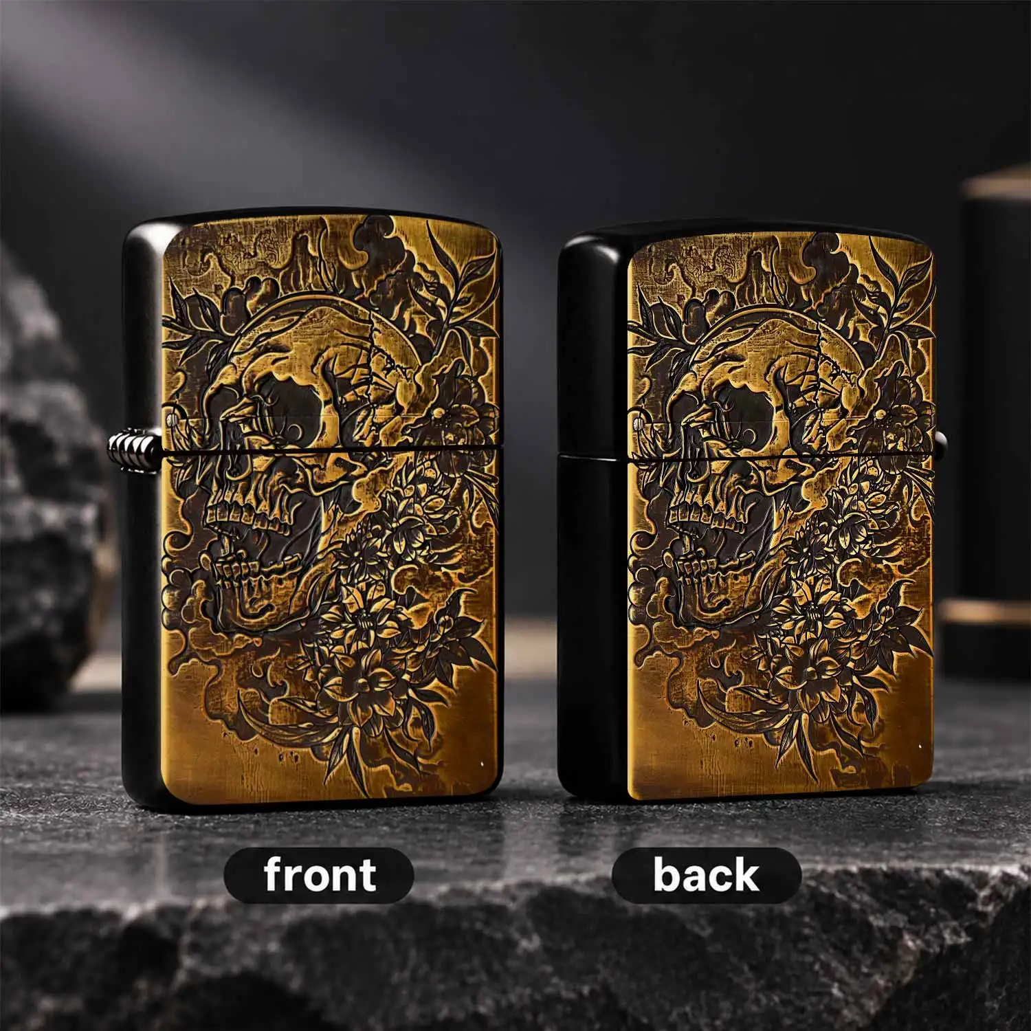 Retro Gilded Skull Floral Embossed Lighter, Artistic Trendy Decorative Ornament, Portable Daily Use Ignition Tool, Multi-Scenario Ideal For Outdoor Camping, Candle Lighting, Exquisite Creative Present For Friends And Pe A Humorous And Inter