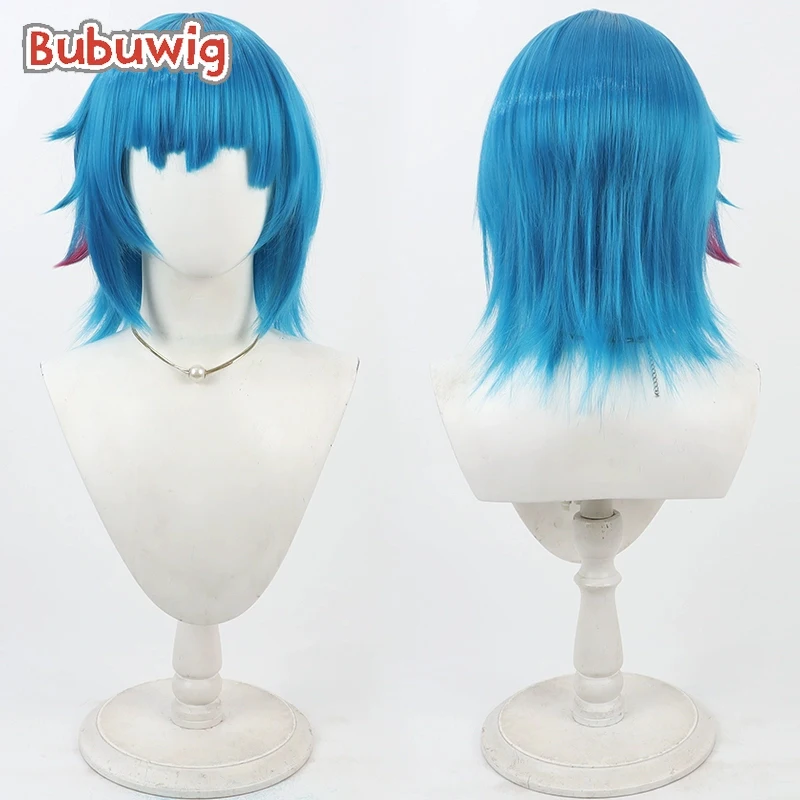 Bubuwig Synthetic Hair Jinx Cosplay Wigs Game LOL Arcane Season 2 Jinx 35cm Short Straight Blue Mixed Red Cos Wig Heat Resistant