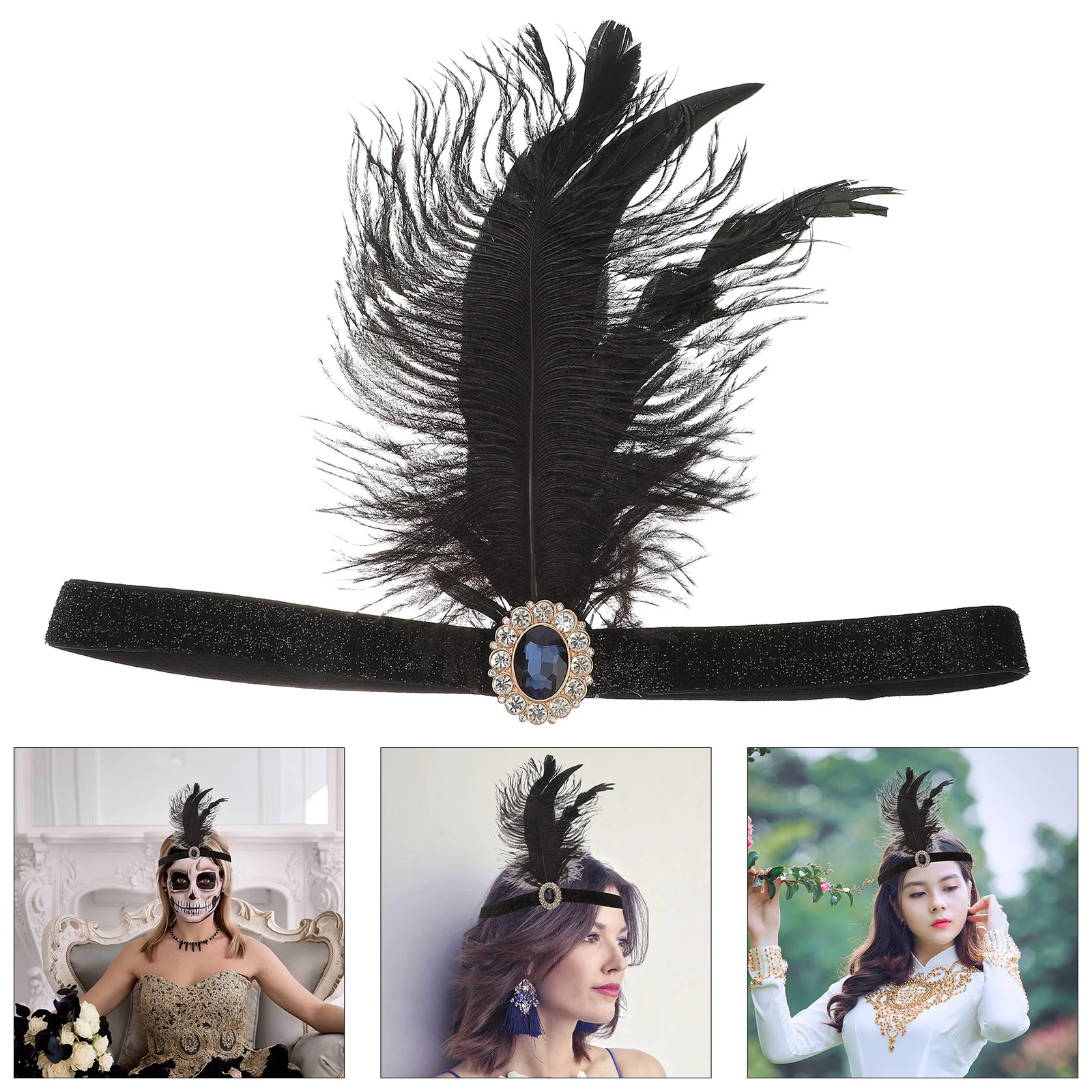 3 Pcs Feather Headband Photograph Lady Plume Cosplay Headpiece for Women 1920s Party