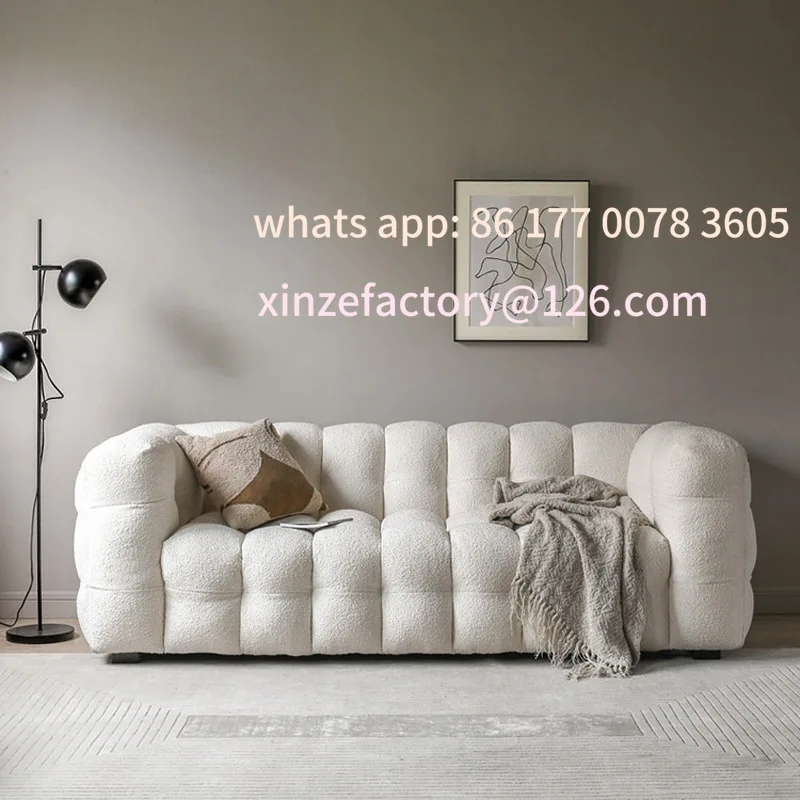 

Customizable cream wind marshmallow living room sofa small apartment simple Internet celebrity lamb wool