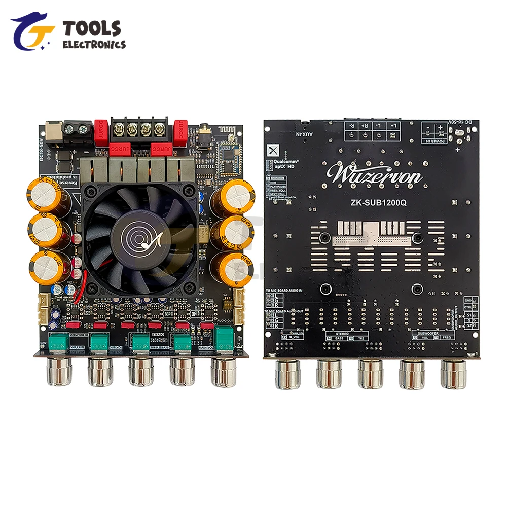 ZK-SUB1200Q BT مكبر للصوت مجلس QCC3034 + ES9023 DC18-50V 2*600 واط 2.0 ثنائي القناة مكبر صوت استيريو وحدة مع تمديد مضخم الصوت #1