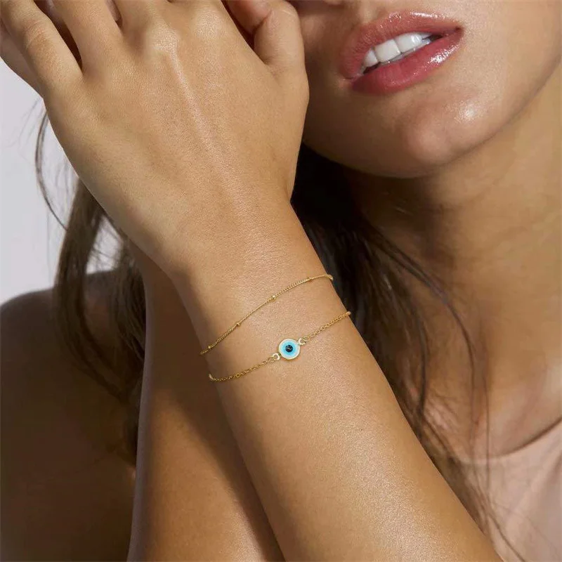 Lucky Blue Evil Eye Bracelets for Women Men Turkish Eyes Adjustable Stainless Steel Link Chain Bracelet Good Luck Amulet Jewelry