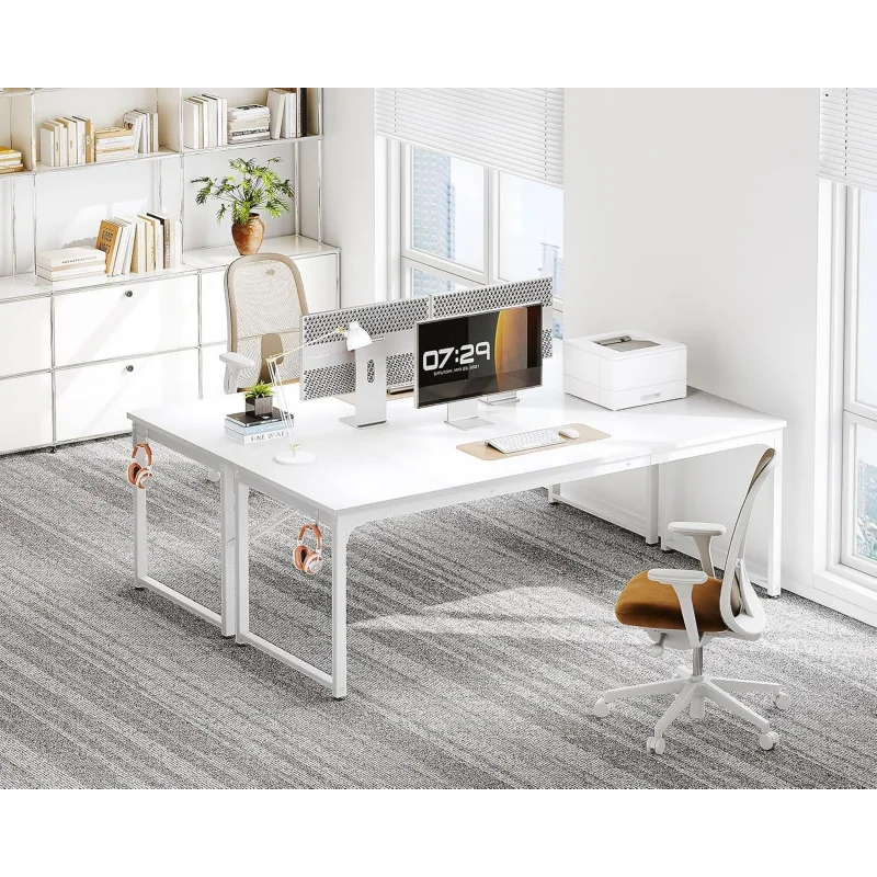 71 Inch White Computer Desk, Modern Style Desk Home Office, Study Student Writing Desk