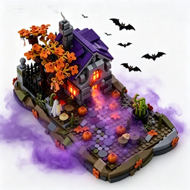 

MOC Witch's House Pumpkin House Haunted Manor Small Particle Assembly Building Blocks Model Desktop Ornament Gift 812pcs