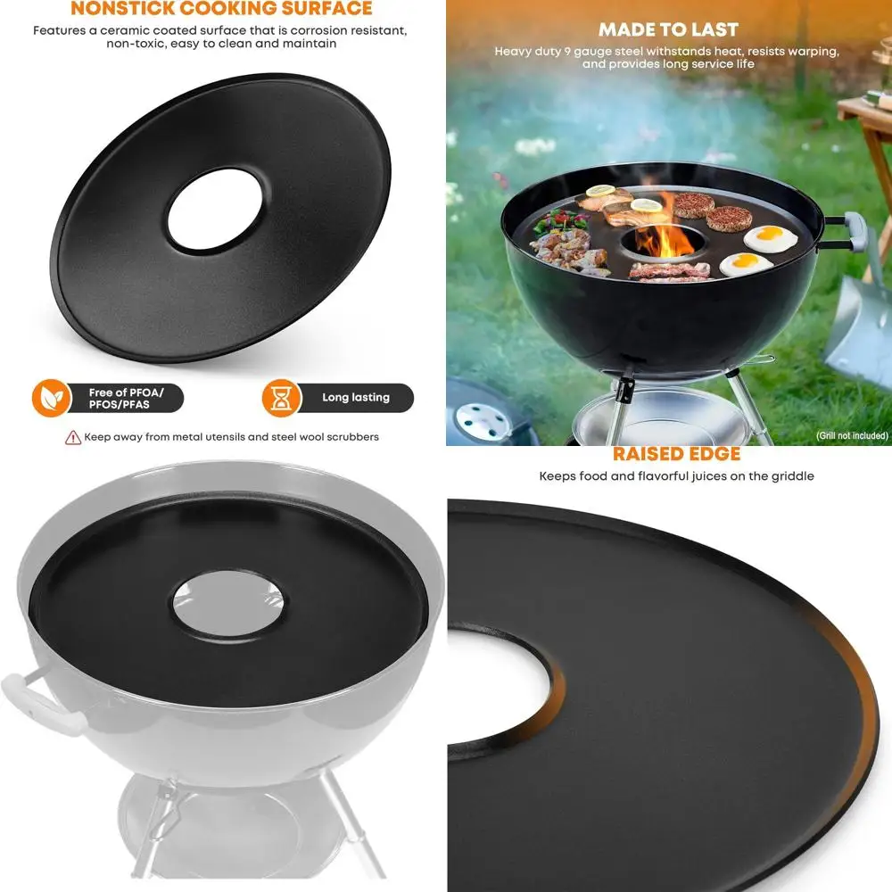 

Weber 22 Kettle BBQ Grill Nonstick Flat Top Griddle Insert, Black, 22 Inch Grill Accessory