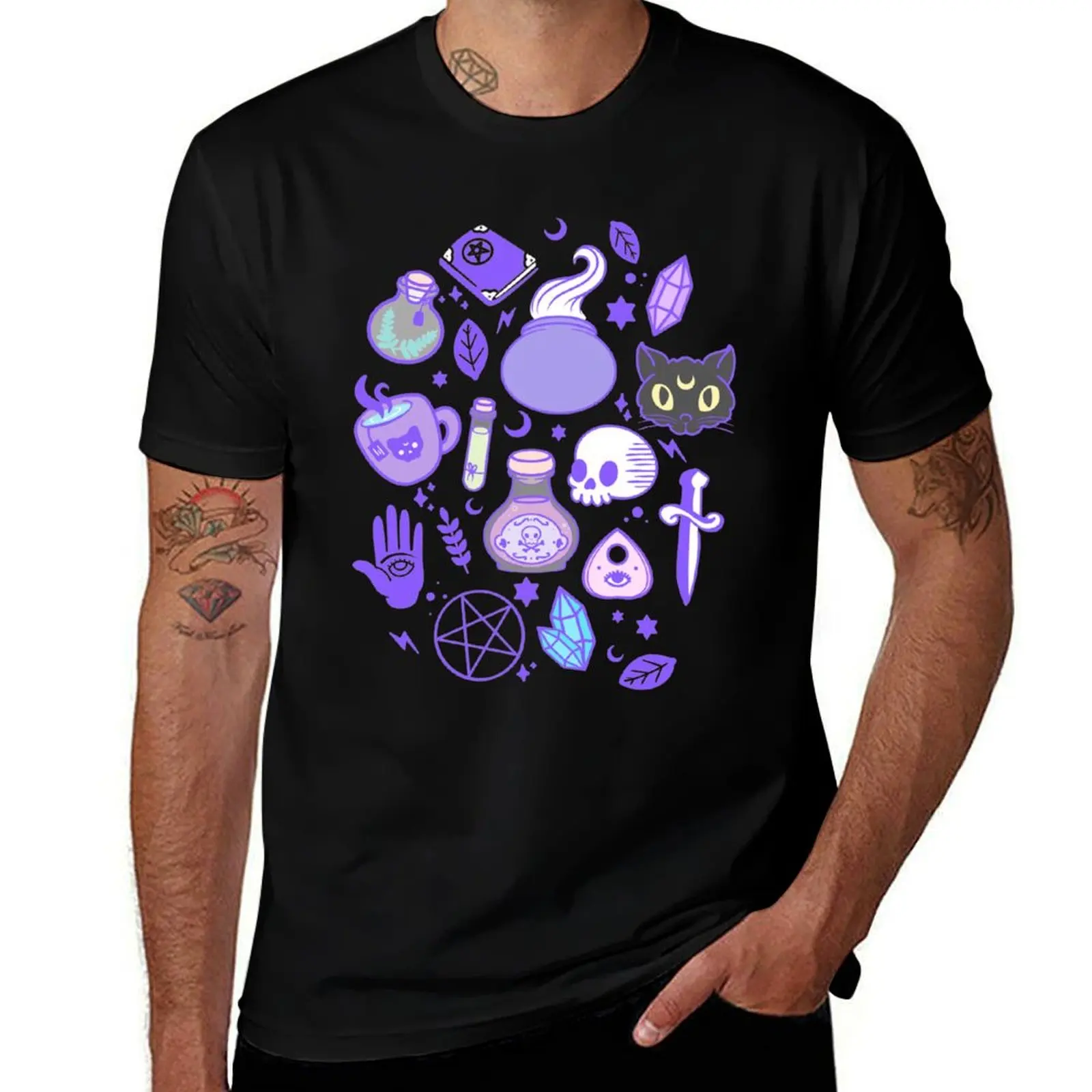 

cute witch pattern black T-Shirt t shirts for man pack white man t shirt luxury T-shirt