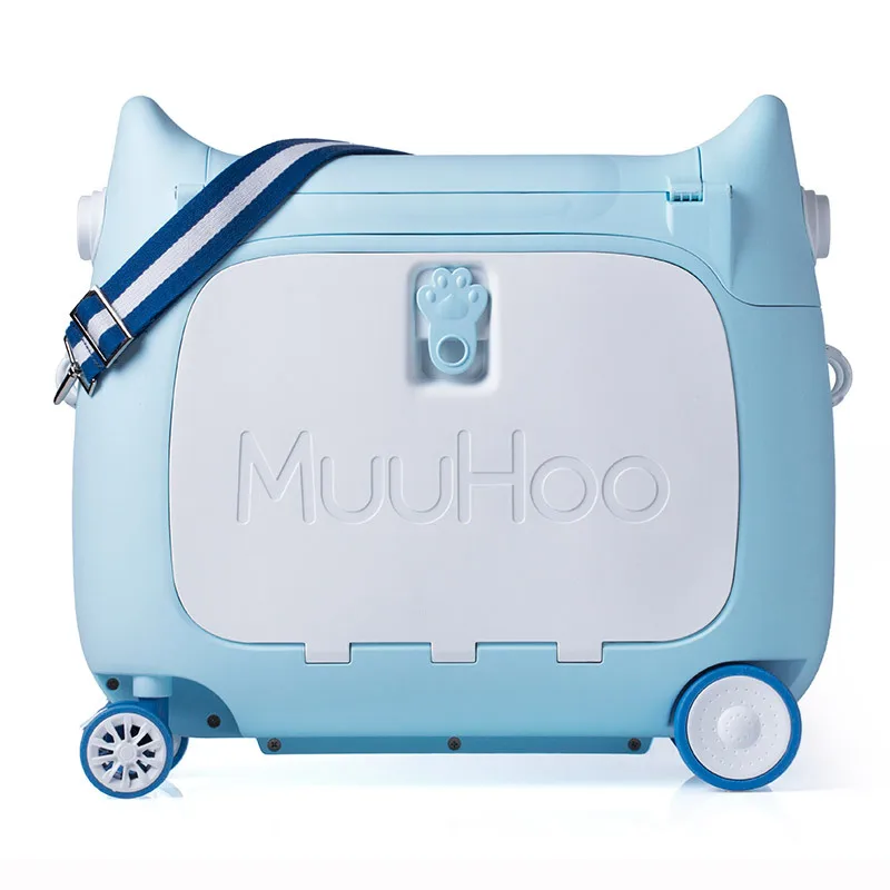 La maleta de viaje infantil multifuncional MuuHoo se puede montar, conducida y se transforma instantáneamente en una cama de 20 pulgadas para niños.