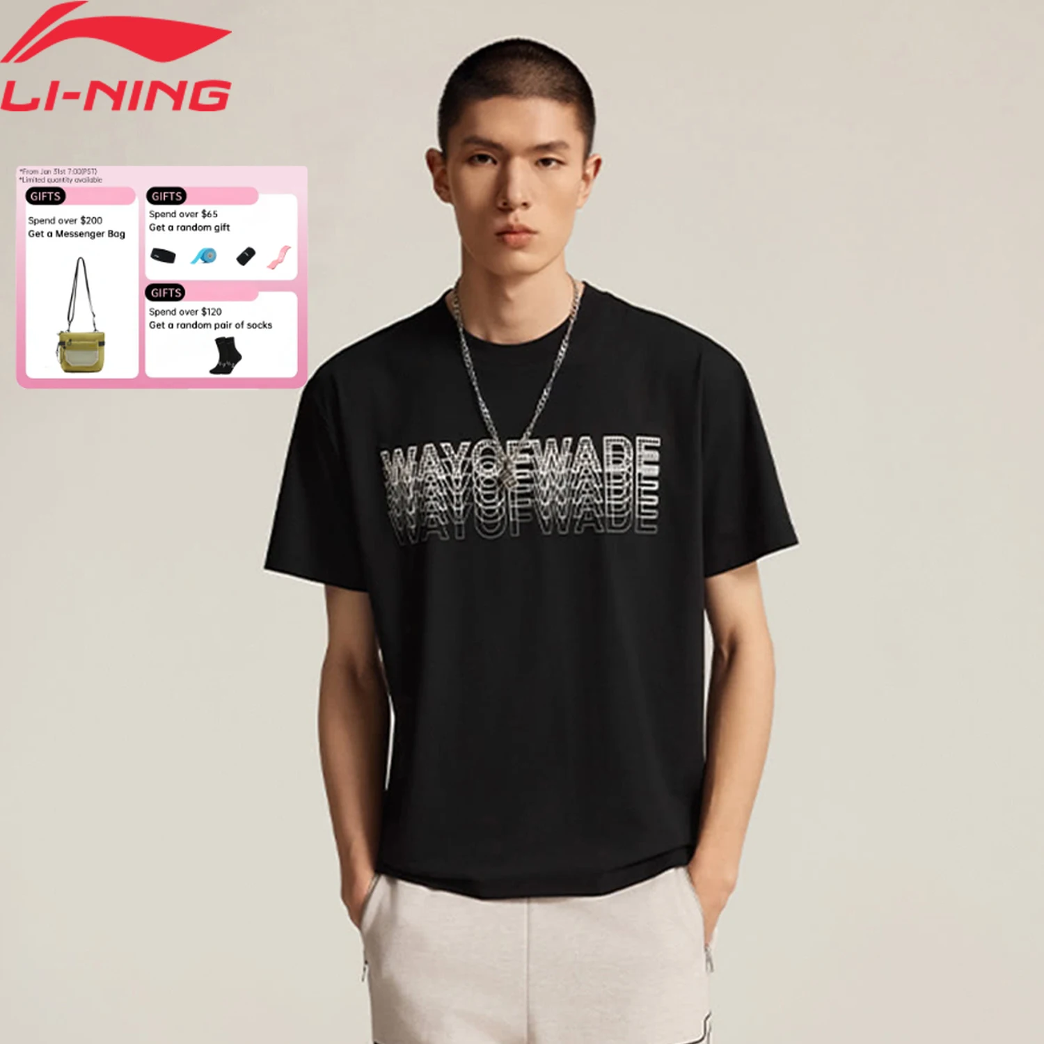 

Li-Ning Men's Wade T-shirt AT DRY FREEZE 64%Cotton 36%Polyester Regular Fit Crew Neck LiNing Sports Pullover AHSV015