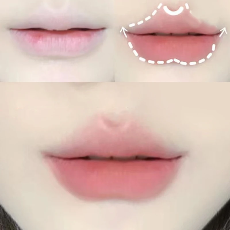 1PCS Double-headed Nude Matte Lip Liner With Fluffy Lip Brush Lip Makeup Long Last Velvet Matte Mist Lipstick