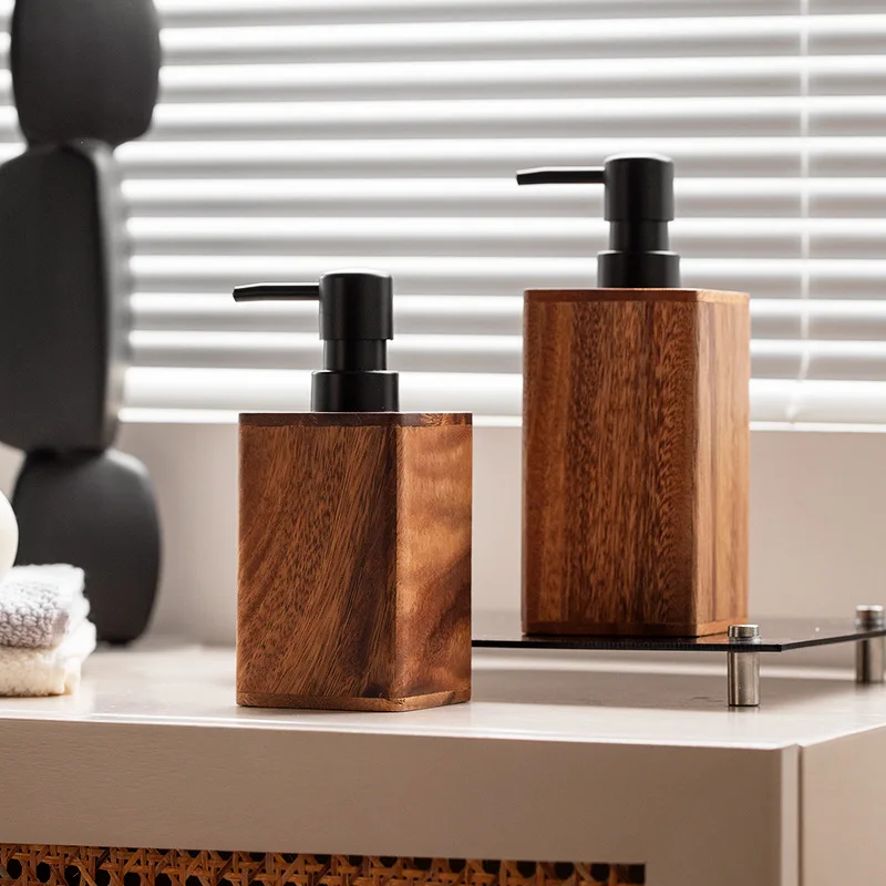 Retro Solid Wood Pressing Bottle, South American Walnut Hand Sanitizer Bottle, Shampoo Shower Gel Bottle Travel Bottle Sets