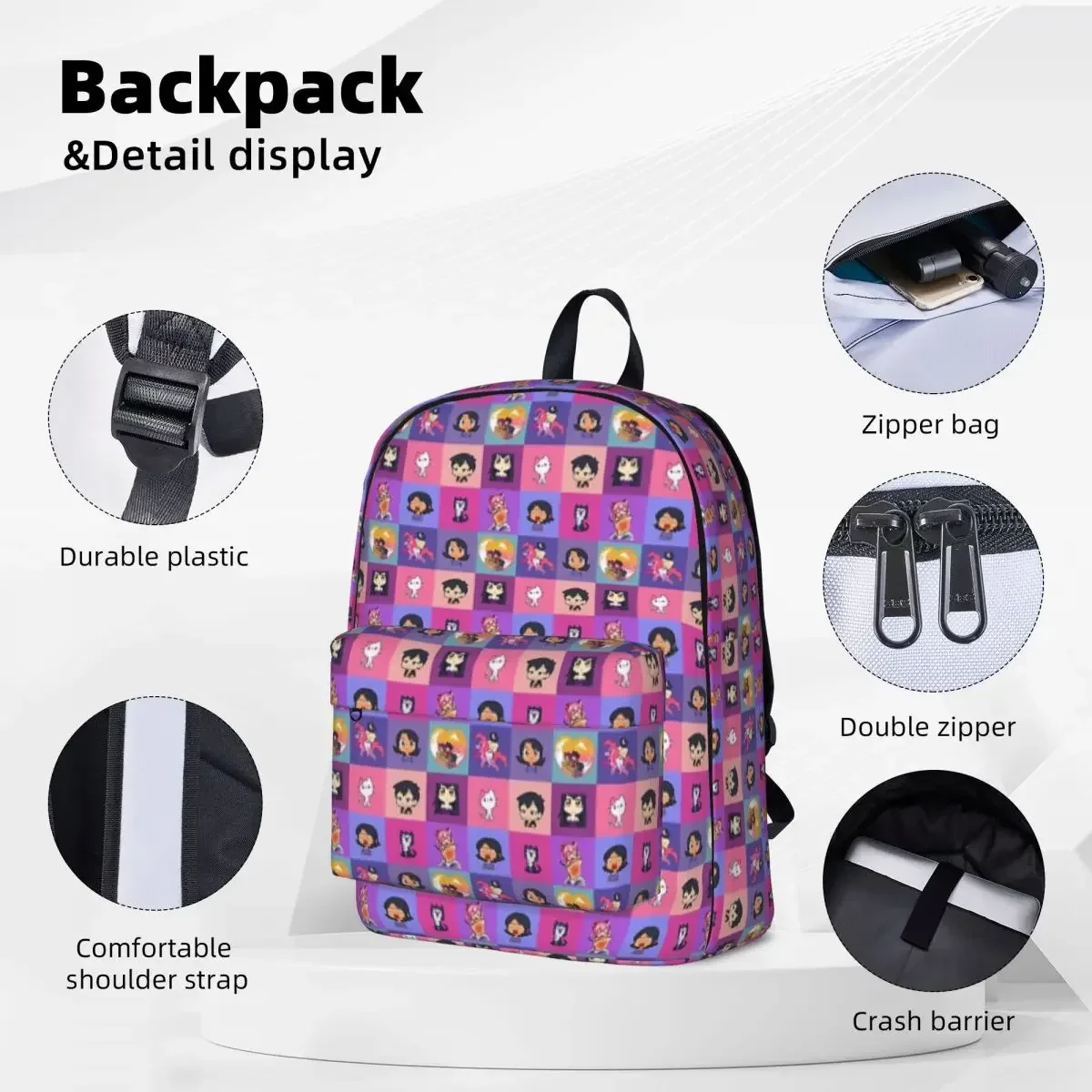 Aphmau Collection Mosaik Aaron Zane, Kawaii Chan Backpack Children Book Bag Shoulder Bag Laptop Rucksack Fashion Travel Rucksack