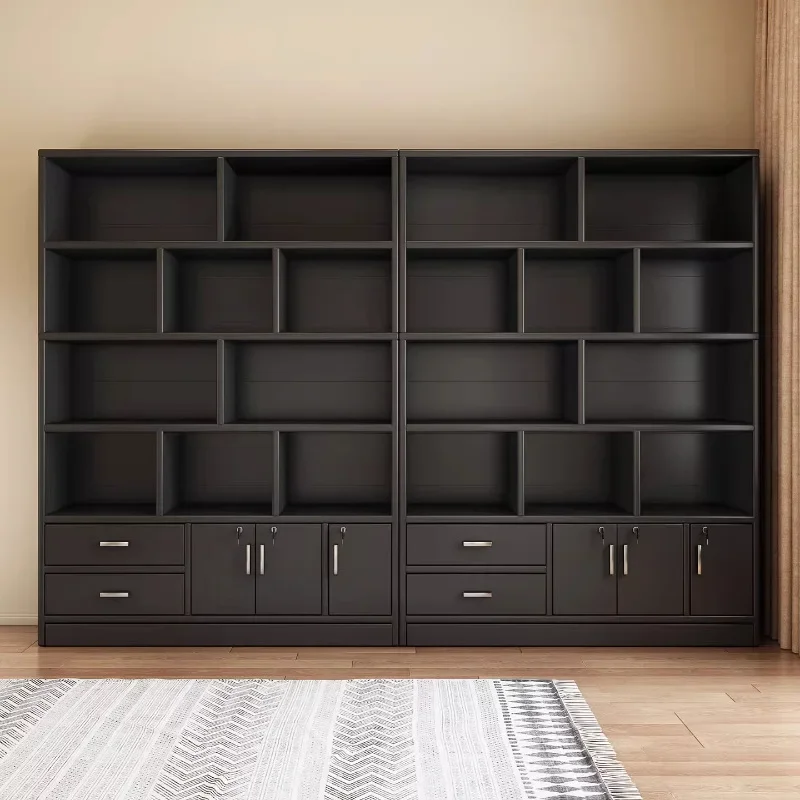 Bookcase floor to wall locker living room integrated whole wall black combination cabinet with door