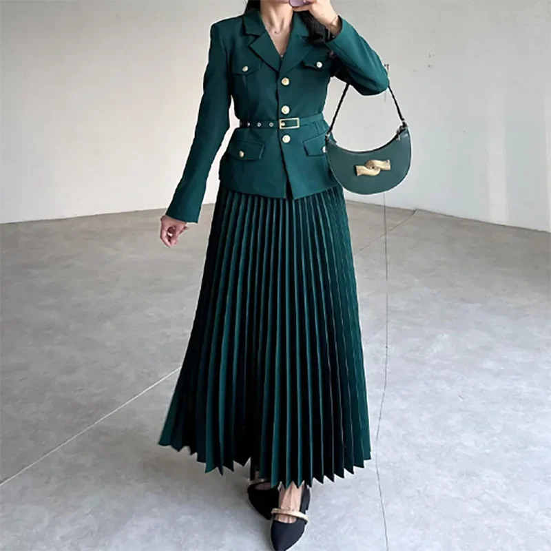 

Simple Solid Color Slim Commuting Outfit Elegant Temperament Slim Women's 2pc Set 2025 Spring Long Sleeved Jacket and Skirt Suit