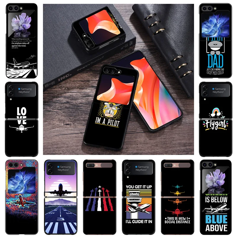 Hard Phone Cases For Samsung Z Flip 6 5 4 3 Galaxy Flip6 5G Flip5 Flip4 Flip3 Airplane Aircraft Take Off PC Black Matte Cover