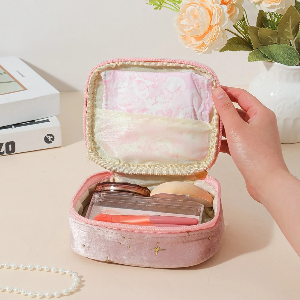Mini Cute Square Cosmetic Bag Women Zipper Earphones Lipstick Sanitary Napkins Storage Pouch Small Sanitary Napkins  Makeup Bags
