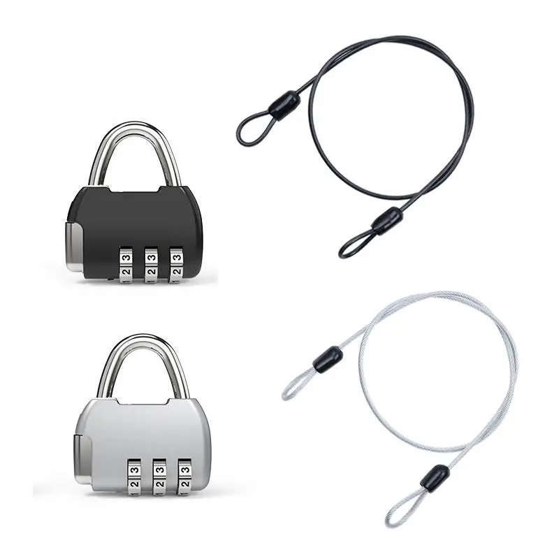 Security Steel Cable With 3 Digit Combination Lock Travel Padlock 1m Coated Safety Wire Rope Double Loop For Luggage Suitcase