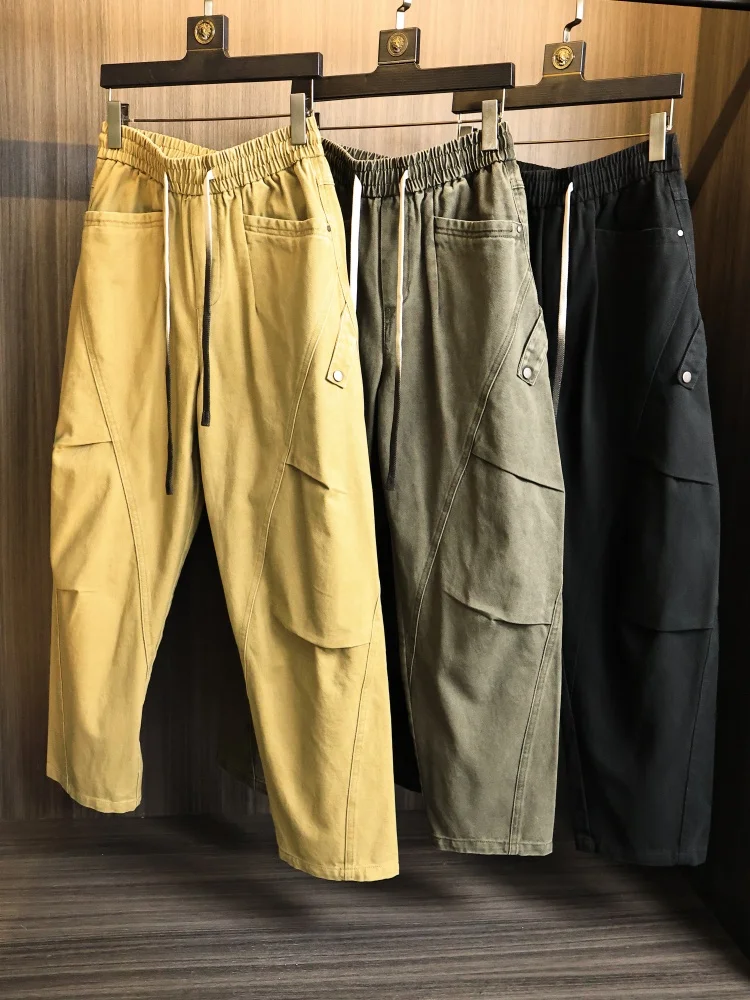 

Мужские повседневные брюки из плотного хлопка, приталенные, с объемным кроем, прямые штанины, осенне-зимние