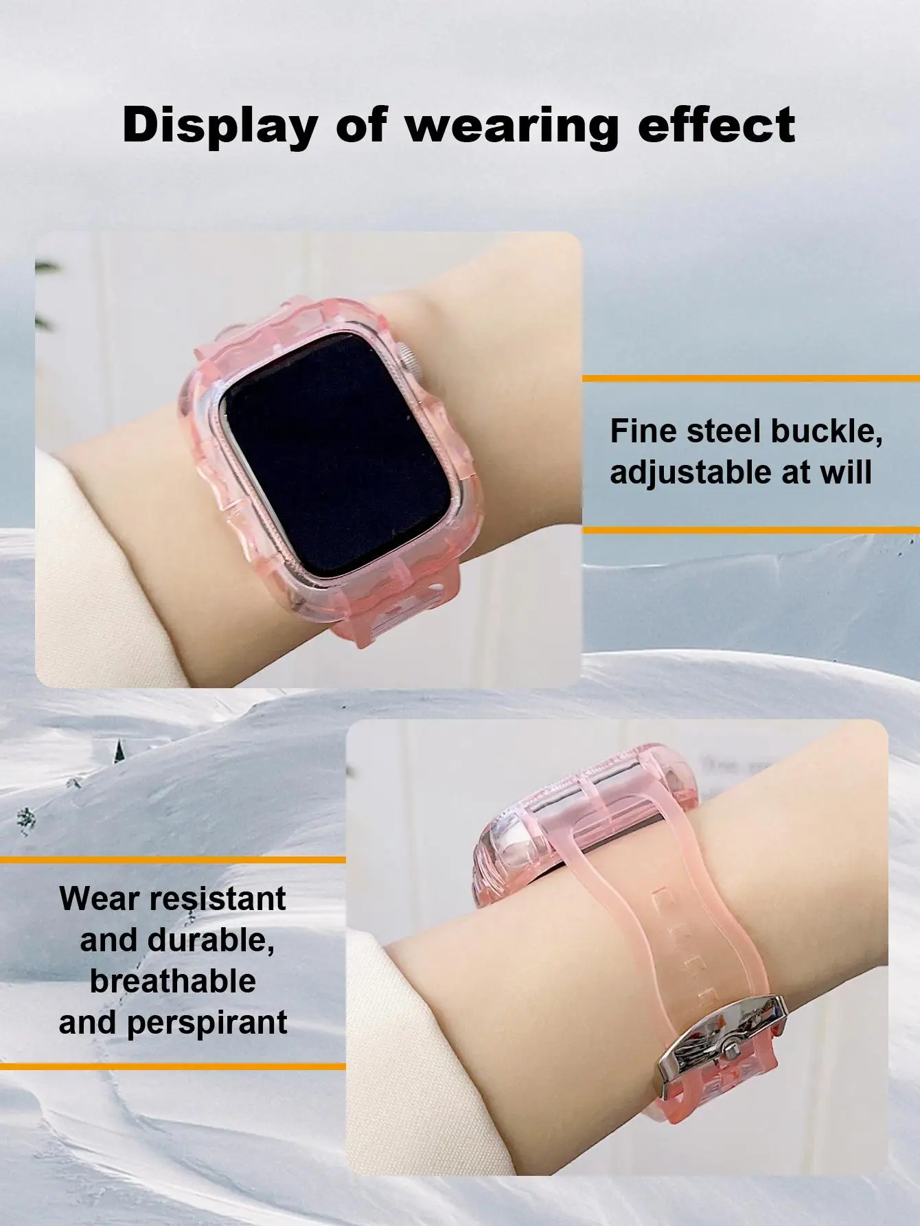 Transparent Resin Strap for Apple Watch Band 38mm 40mm 42mm 44mm 45mm Sports Silicone Watch Band for IWatch SE/8/7/6/5/4/3/2/1