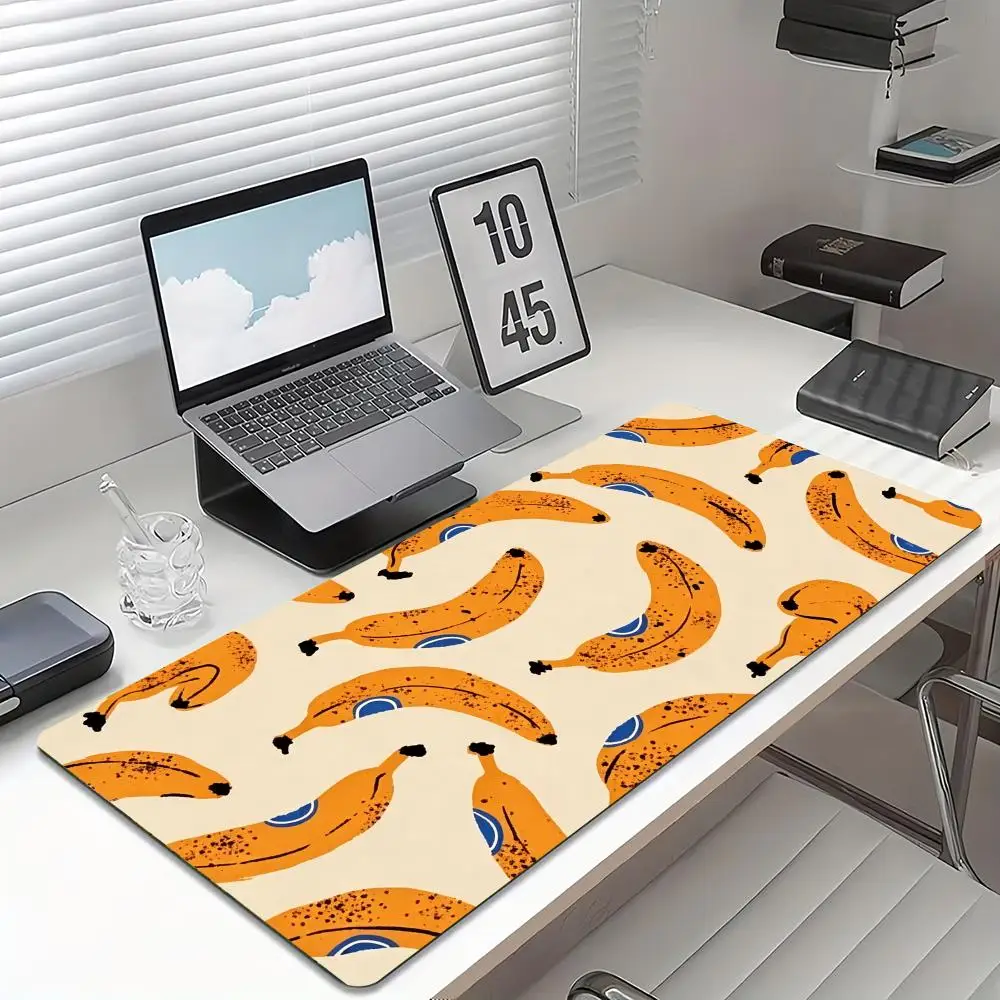 Cute Banana Print Extended Desk Mat Non Slip Rubber Base Stitched Edge Gaming Keyboard Table Mat For Laptop Office Daily Use