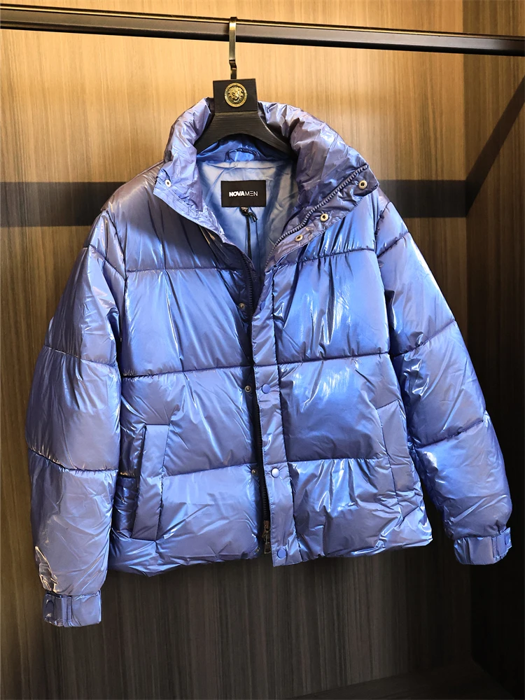 

Waterproof Nylon Thickened Cotton Jacket Men's Pure Color Bread Coat Warm Fashion City Style Stand Collar Regular Length