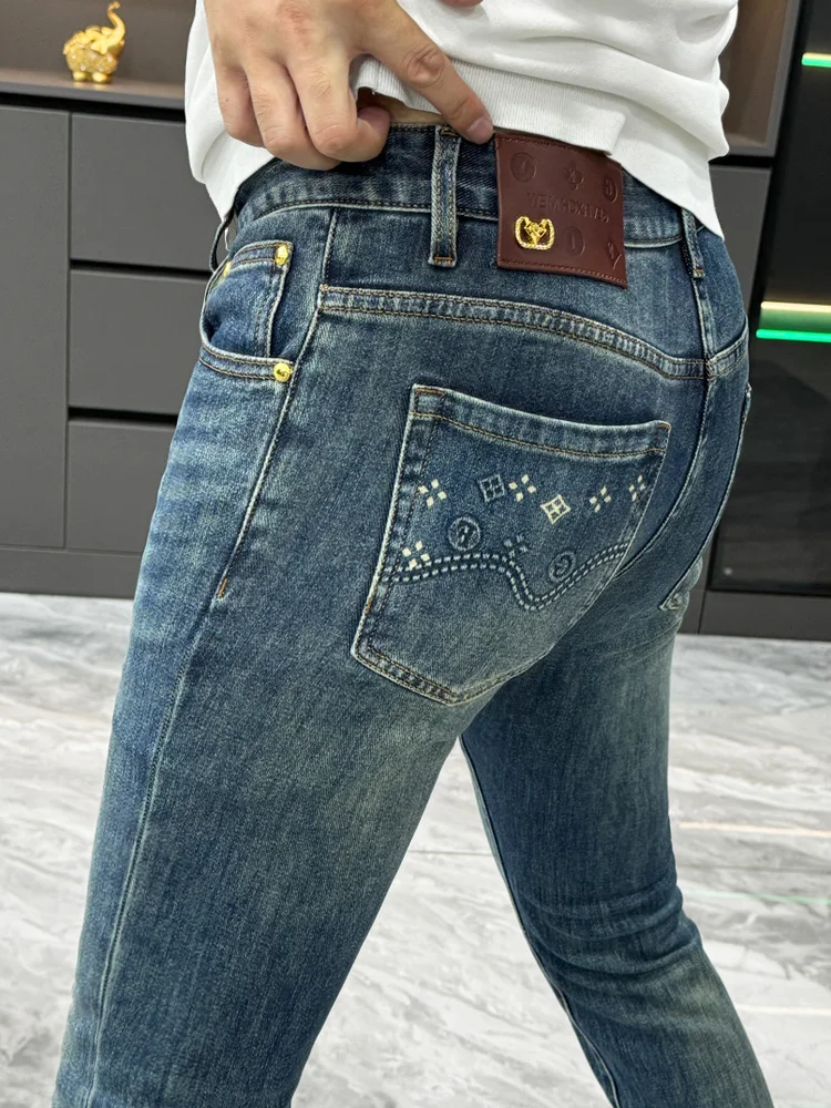 

Синие мужские джинсы прямого кроя, модные, простого дизайна, с высокой талией, длинные брюки, молодежные, износостойкие, для всесезонной носки