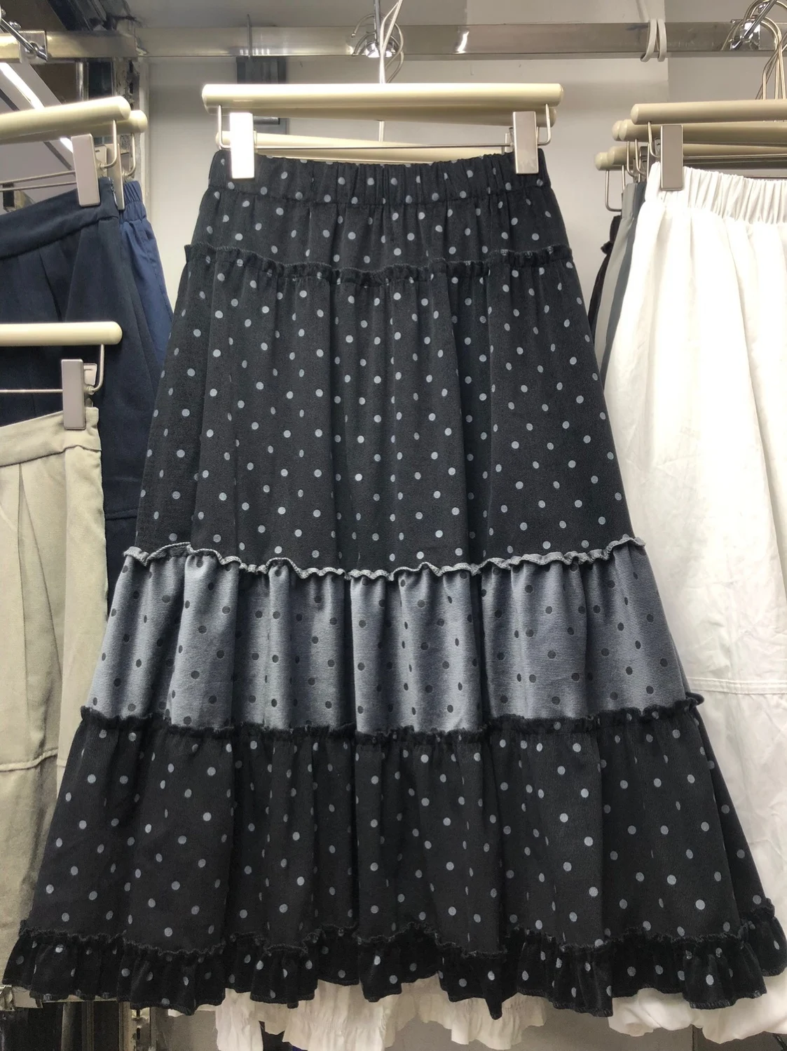 Velvet A-Line  Skirt Polka Dot Patchwork Pleated Lace Cake Skirt High Waist Polyester Fiber Other Materials Skirts