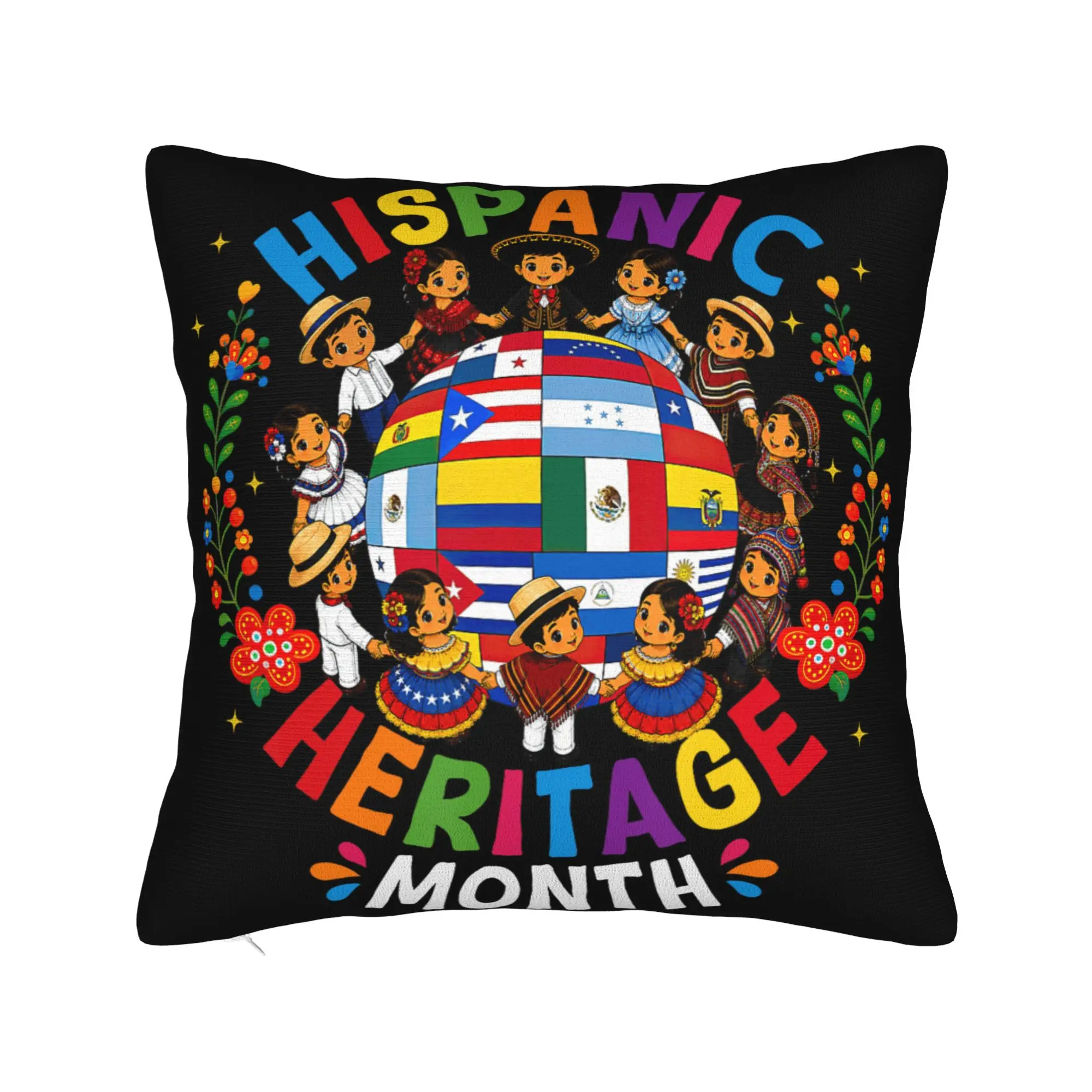 Pillow Cover Hispanic Heritage Month All Countries Flags  Funny Pillow Case For Living Room Chair Pillowcases