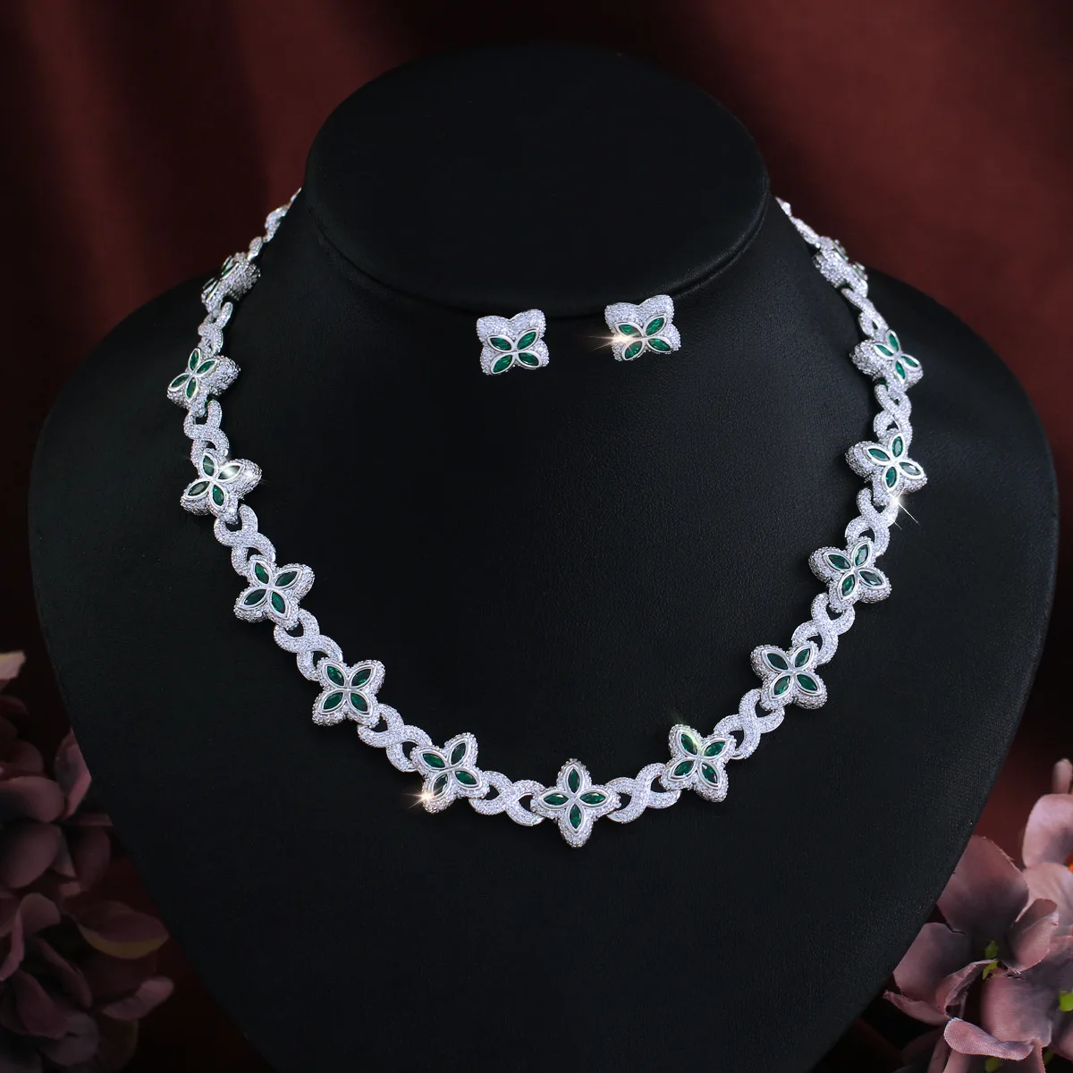 Luxury Zircon Necklace And Earrings Set Fashion Two-Piece wedding ,Banquet Jewelry Accessories T0368