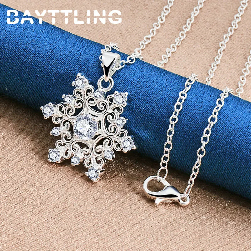 Original 925 Sterling Silver 16-30 Inches Exquisite Snowflake Zircon Necklace For Women Fashion Wedding Gift Jewelry